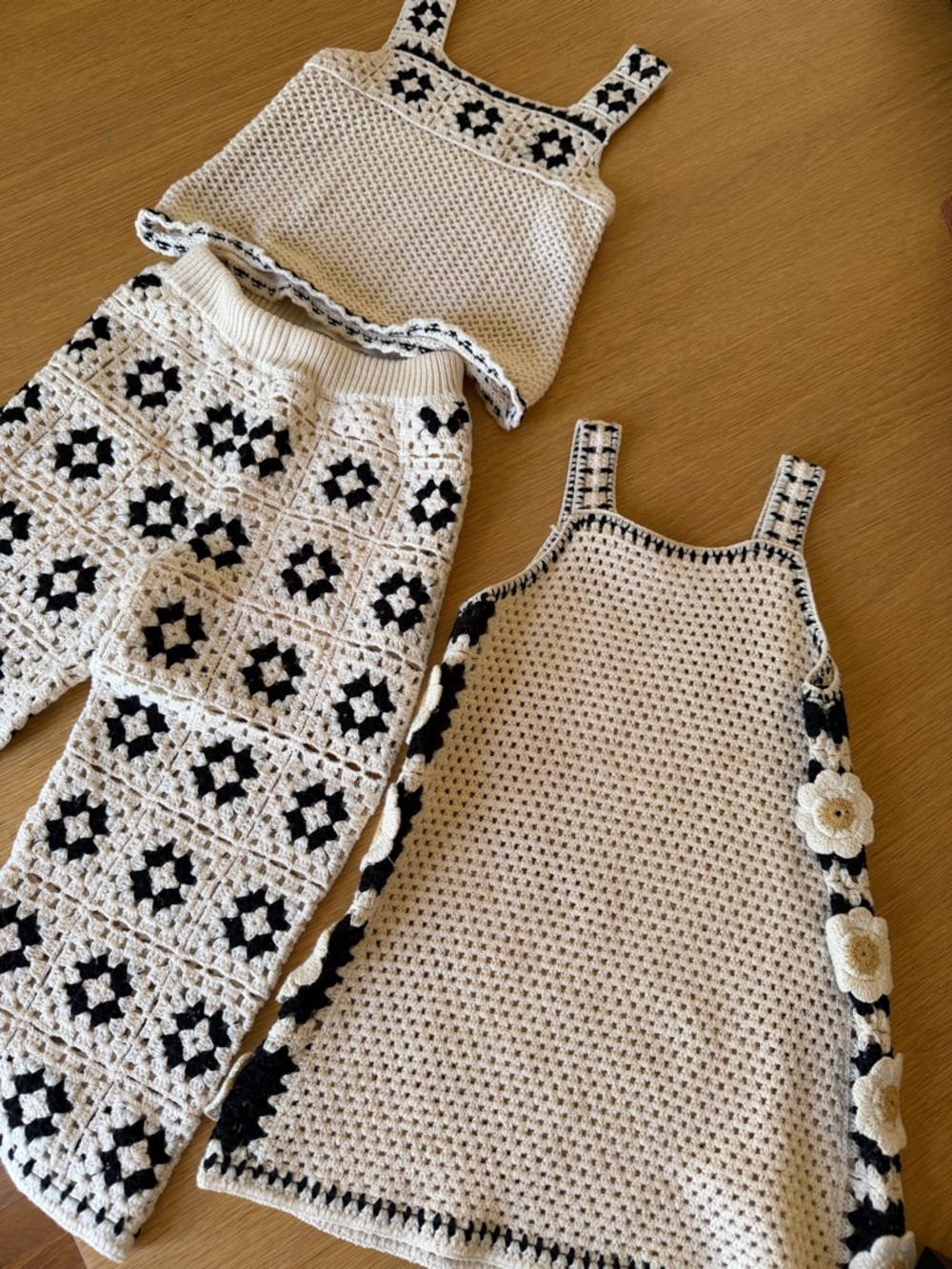 Zara Cream and Black Crochet Kids Matching Set